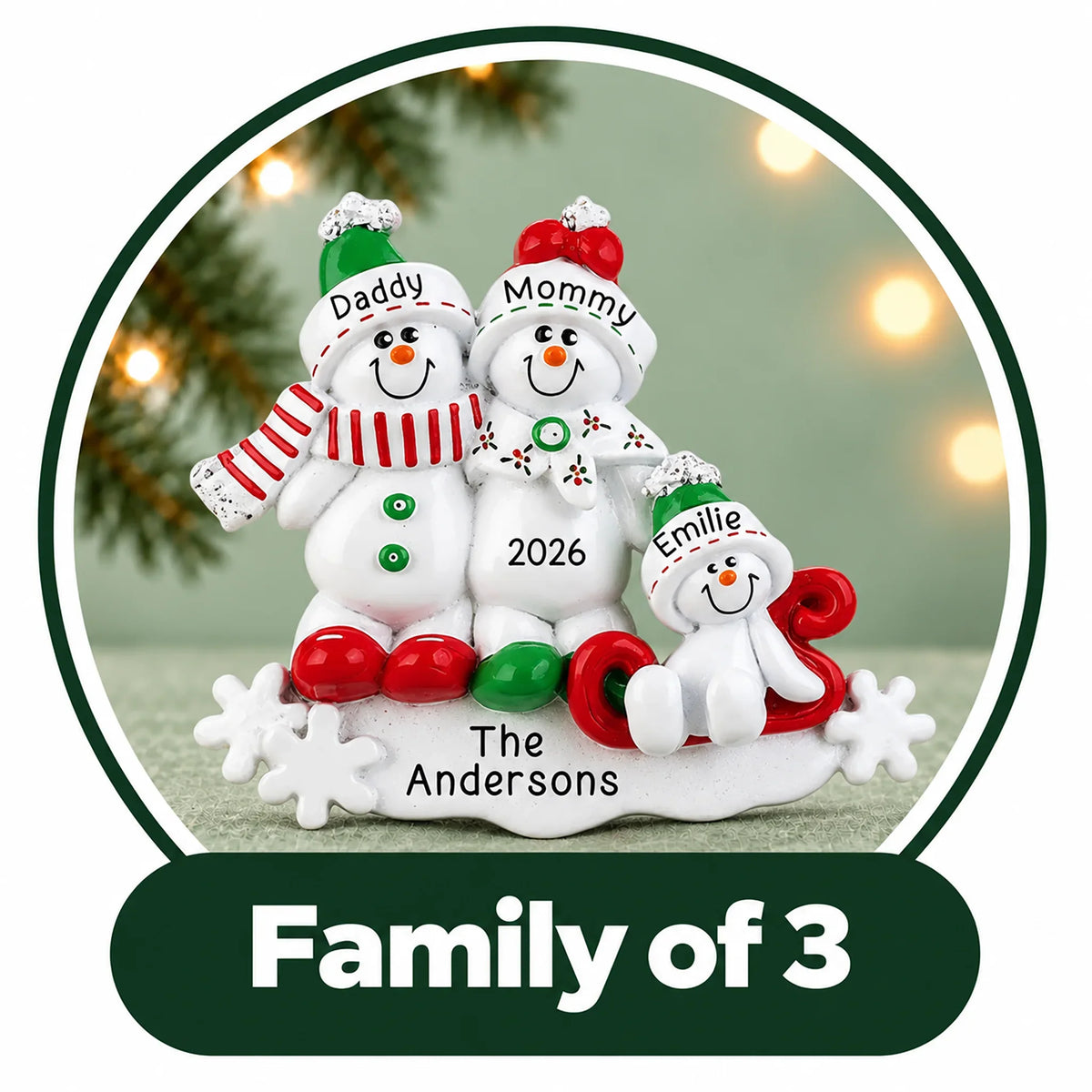 Personalized Family of 3 Ornaments