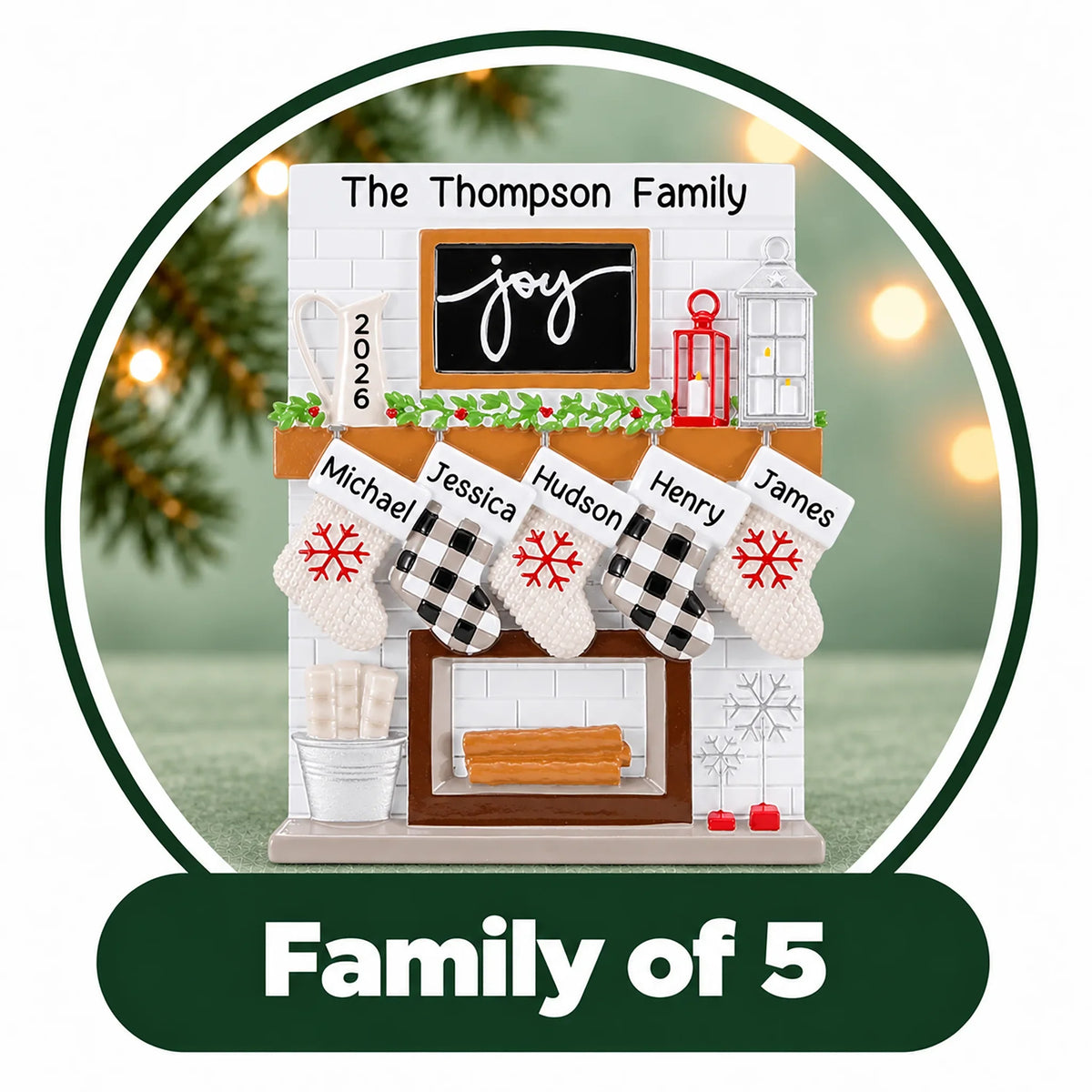 Personalized Family of 5 Ornaments