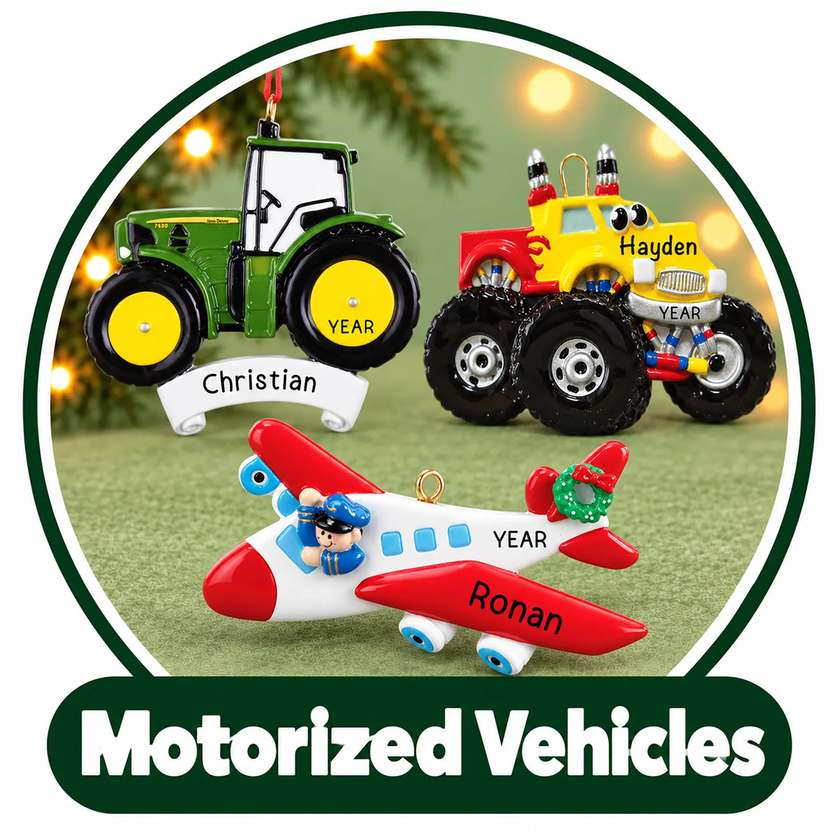Personalized Truck, Tractor & Train Ornaments