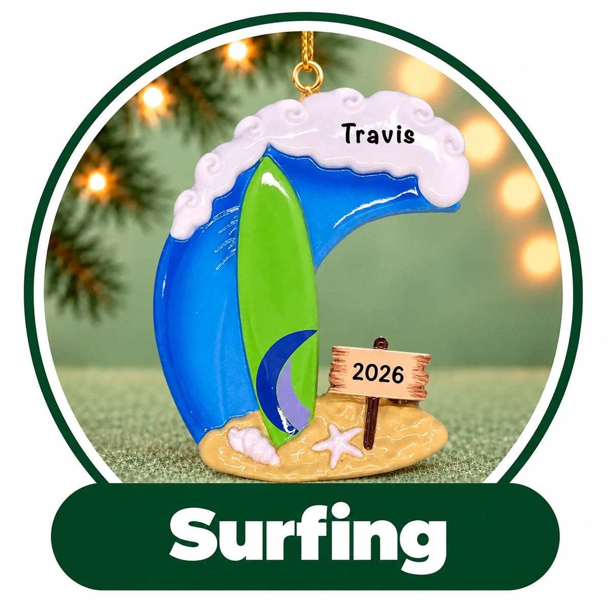 Personalized Surfing Ornaments