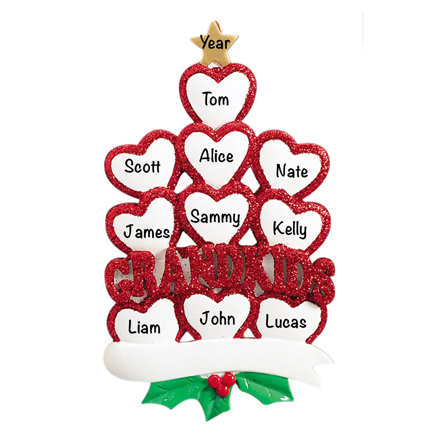 Grandkids Hearts Family of 10 Christmas Ornament