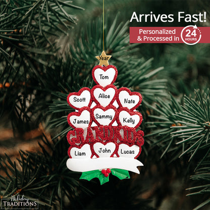 Grandkids Hearts Family of 10 Christmas Ornament