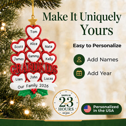 Make it yours: personalize the grandkids 10 hearts christmas ornament