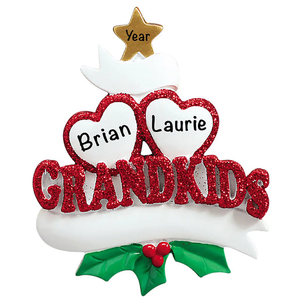 Grandkids Personalized Ornament - 2 Hearts