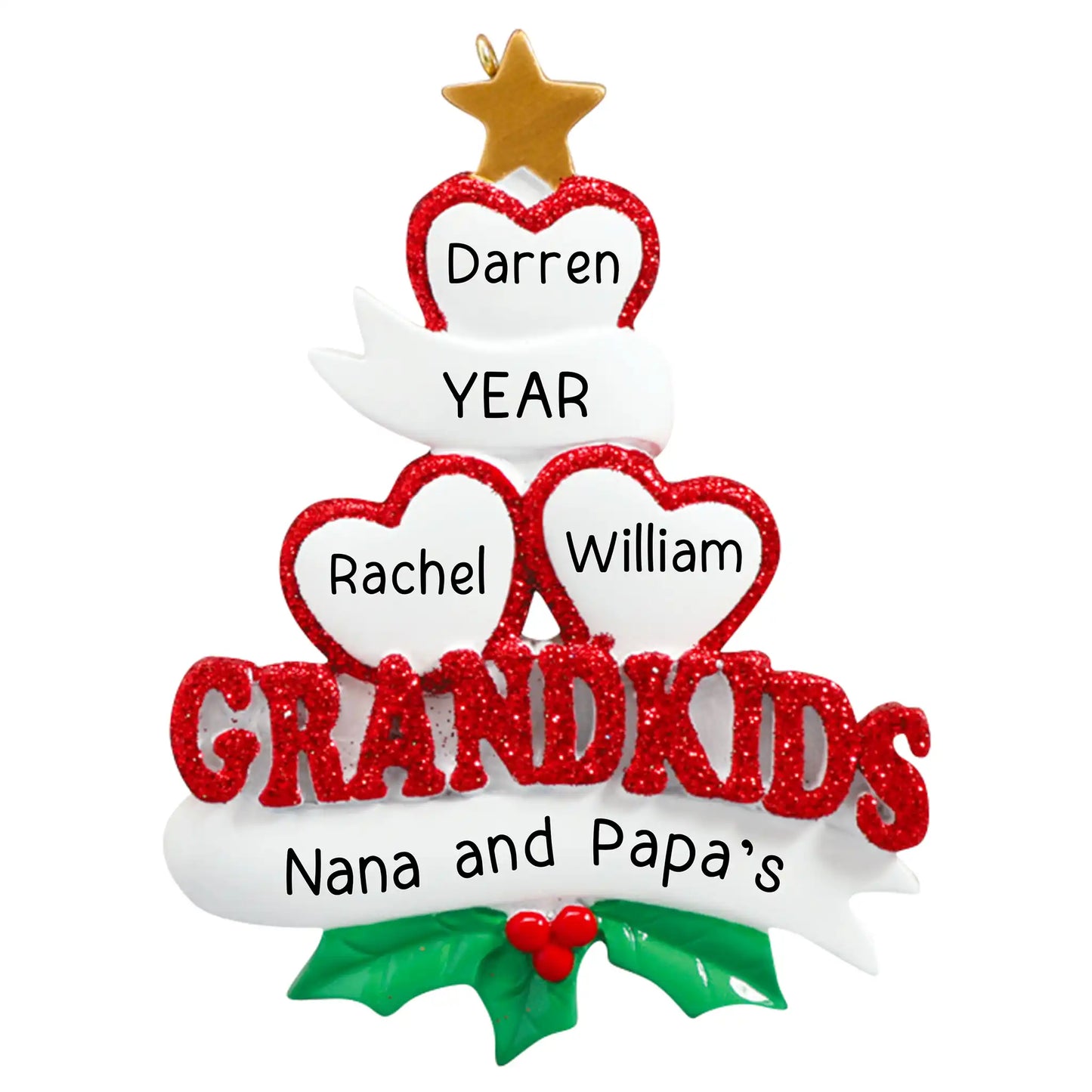 Grandkids Hearts Family of 3 Christmas Ornament