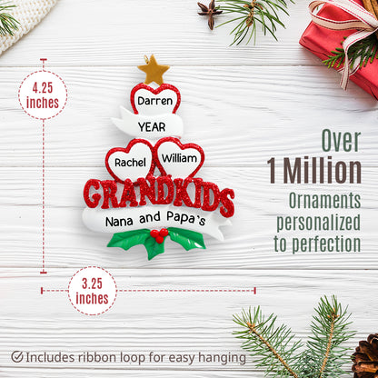 Grandkids Hearts Family of 3 Christmas Ornament