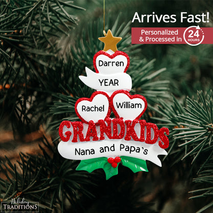 Grandkids Hearts Family of 3 Christmas Ornament