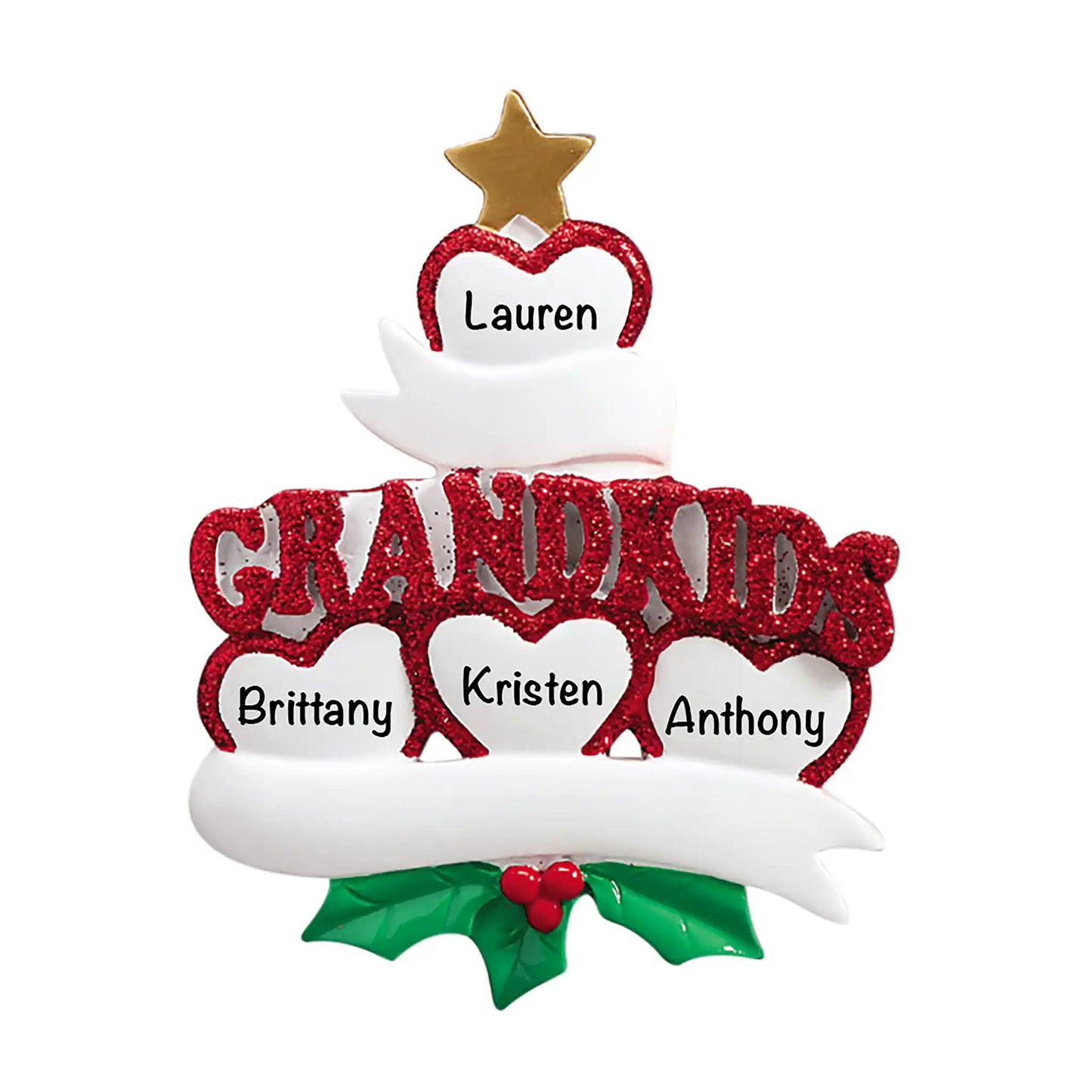 Grandkids Hearts Family of 4 Christmas Ornament