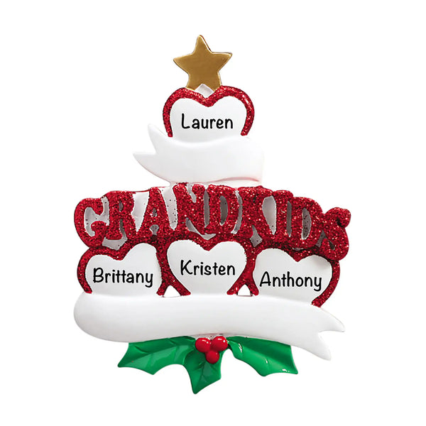 Grandkids Personalized Christmas Ornament - 4 Hearts