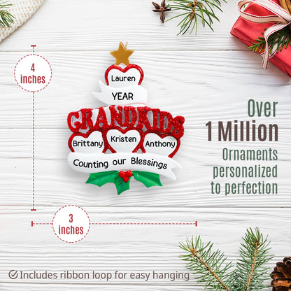 Grandkids Hearts Family of 4 Christmas Ornament