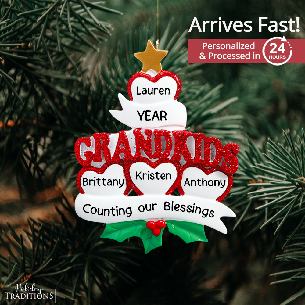 Grandkids Hearts Family of 4 Christmas Ornament