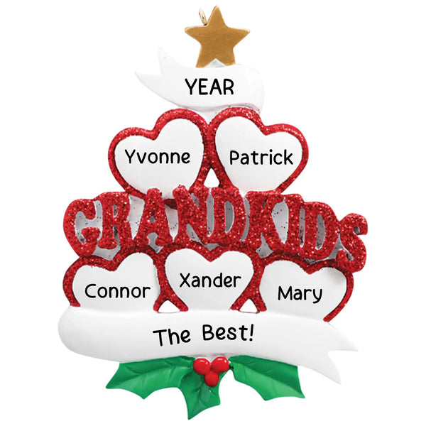 Grandkids Personalized Christmas Ornament - 5 Hearts
