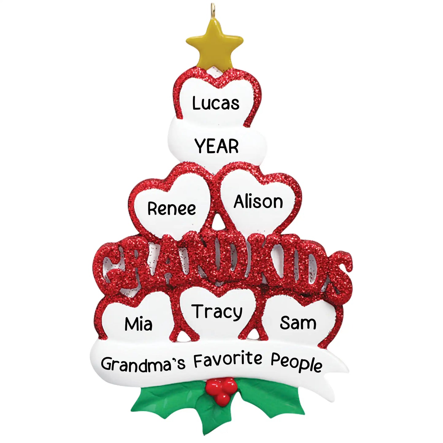 Grandkids Hearts Family of 6 Christmas Ornament