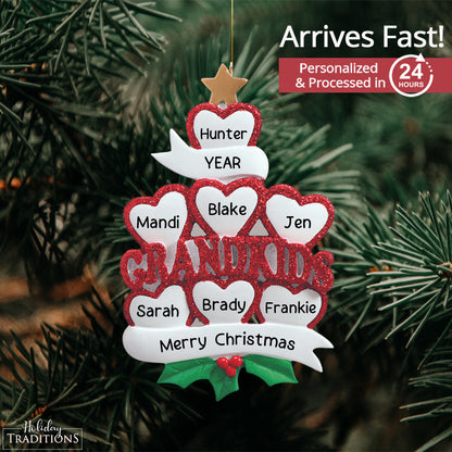 Grandkids Hearts Family of 7 Christmas Ornament