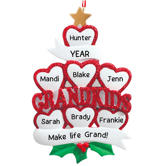 Grandkids Hearts Family of 7 Christmas Ornament