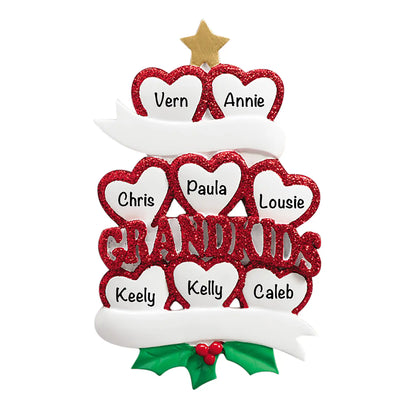 Grandkids Hearts Family of 8 Christmas Ornament