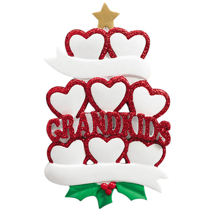 Grandkids Hearts Family of 8 Christmas Ornament