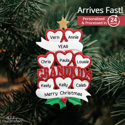 Grandkids Hearts Family of 8 Christmas Ornament