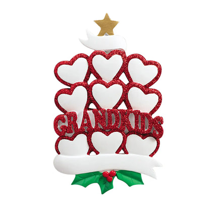 Grandkids Hearts Family of 9 Christmas Ornament