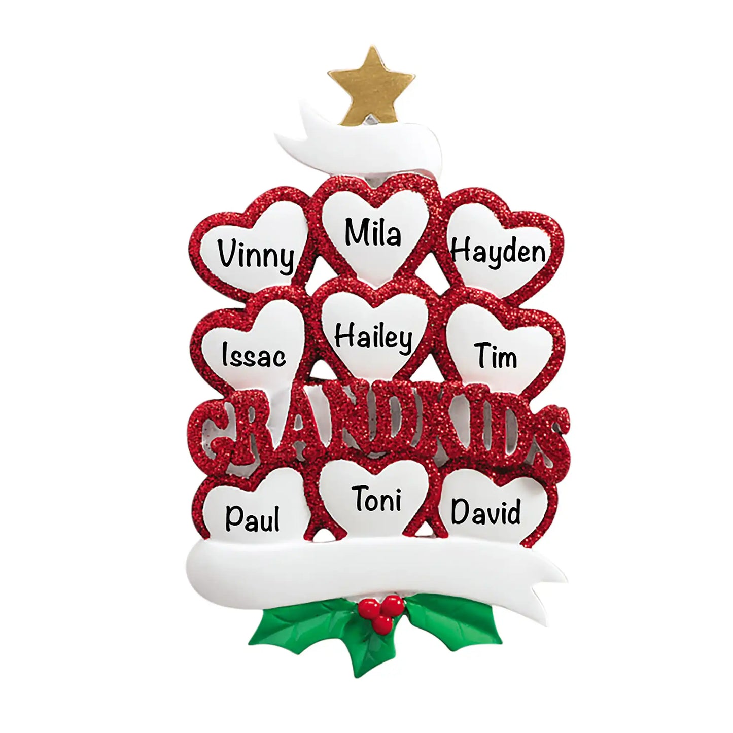 Grandkids Hearts Family of 9 Christmas Ornament