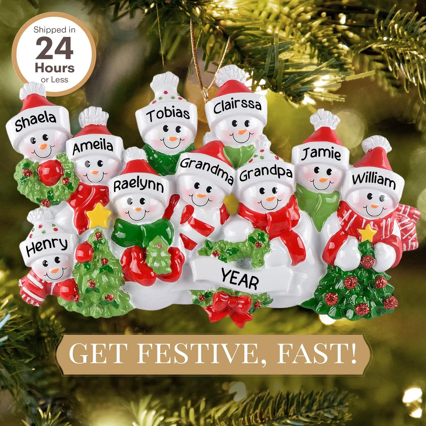 Snowman Family of 10 Christmas Ornament
