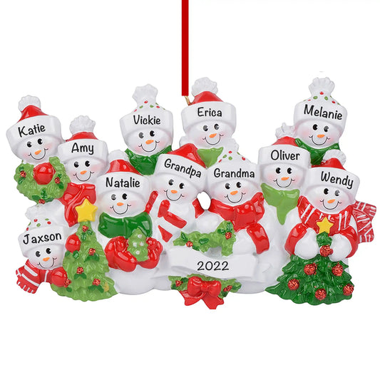 Personalized Snowman Family of 11 Christmas Ornament