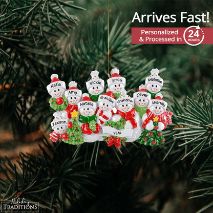 Personalized Snowman Family of 11 Christmas Ornament