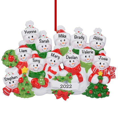 Personalized Snowman Family of 12 Christmas Ornament