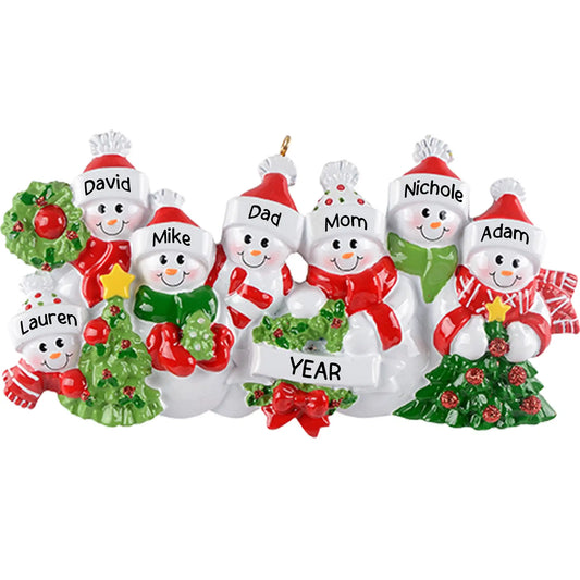 Adorno navideño de familia de 7 muñecos de nieve