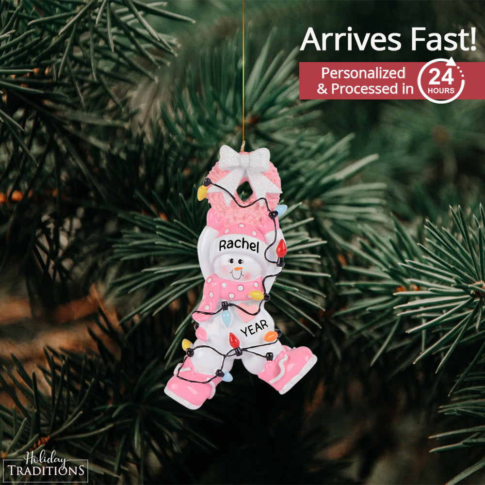 Pink Baby Girl Christmas Lights Ornament