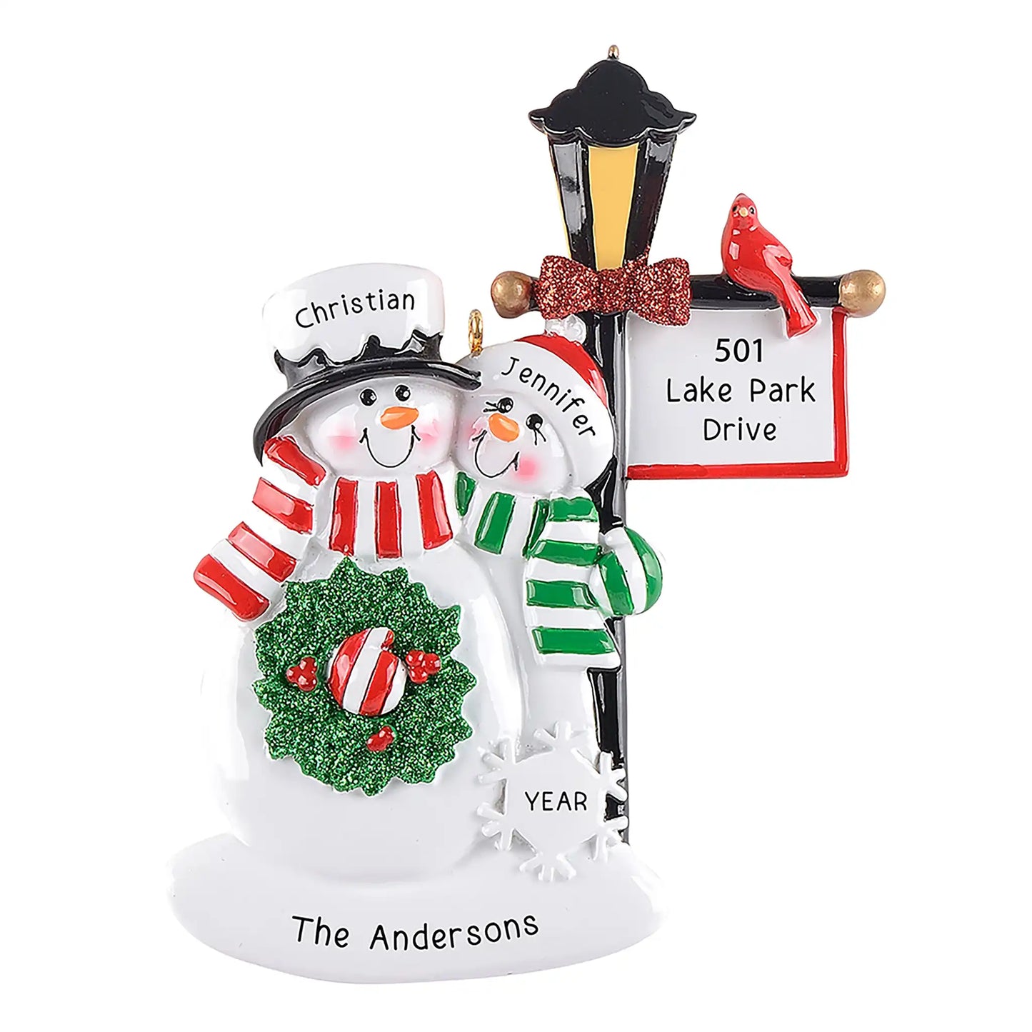 Snowman Couple Lamp Christmas Ornament