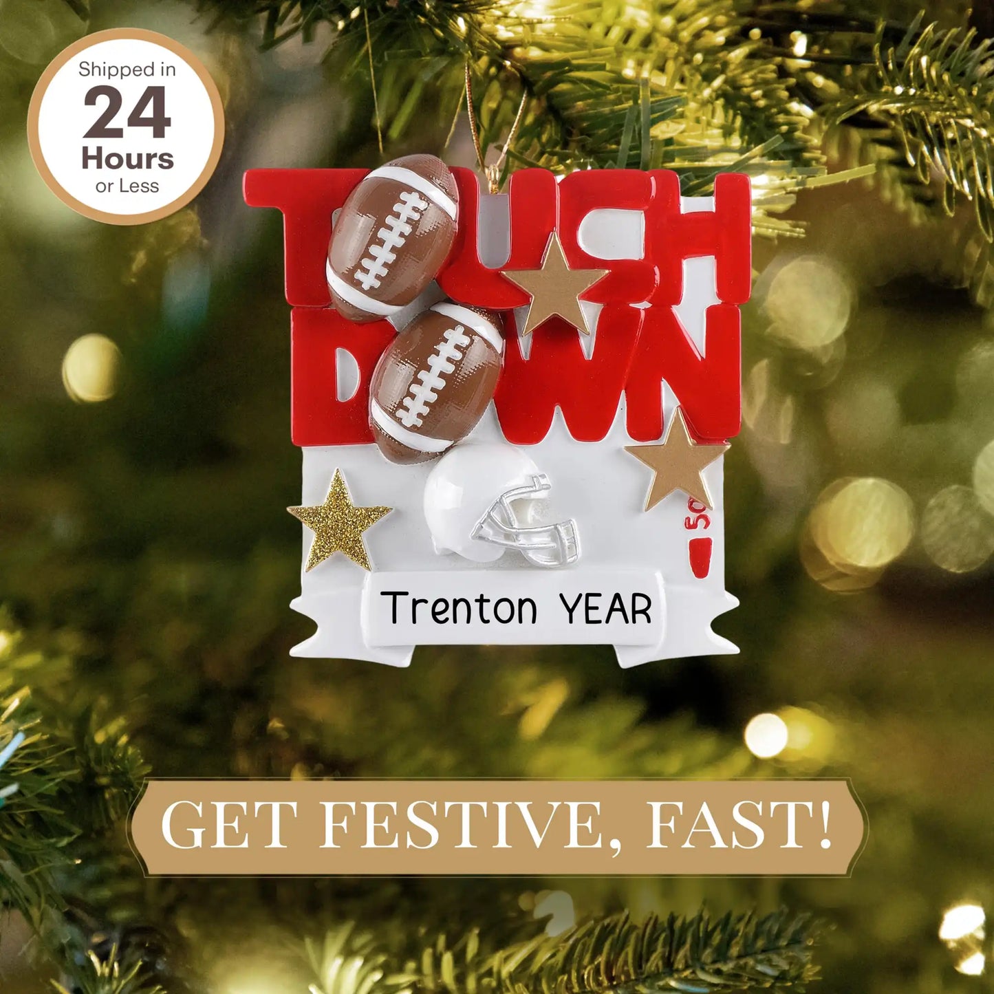 Football Touchdown Christmas Ornament