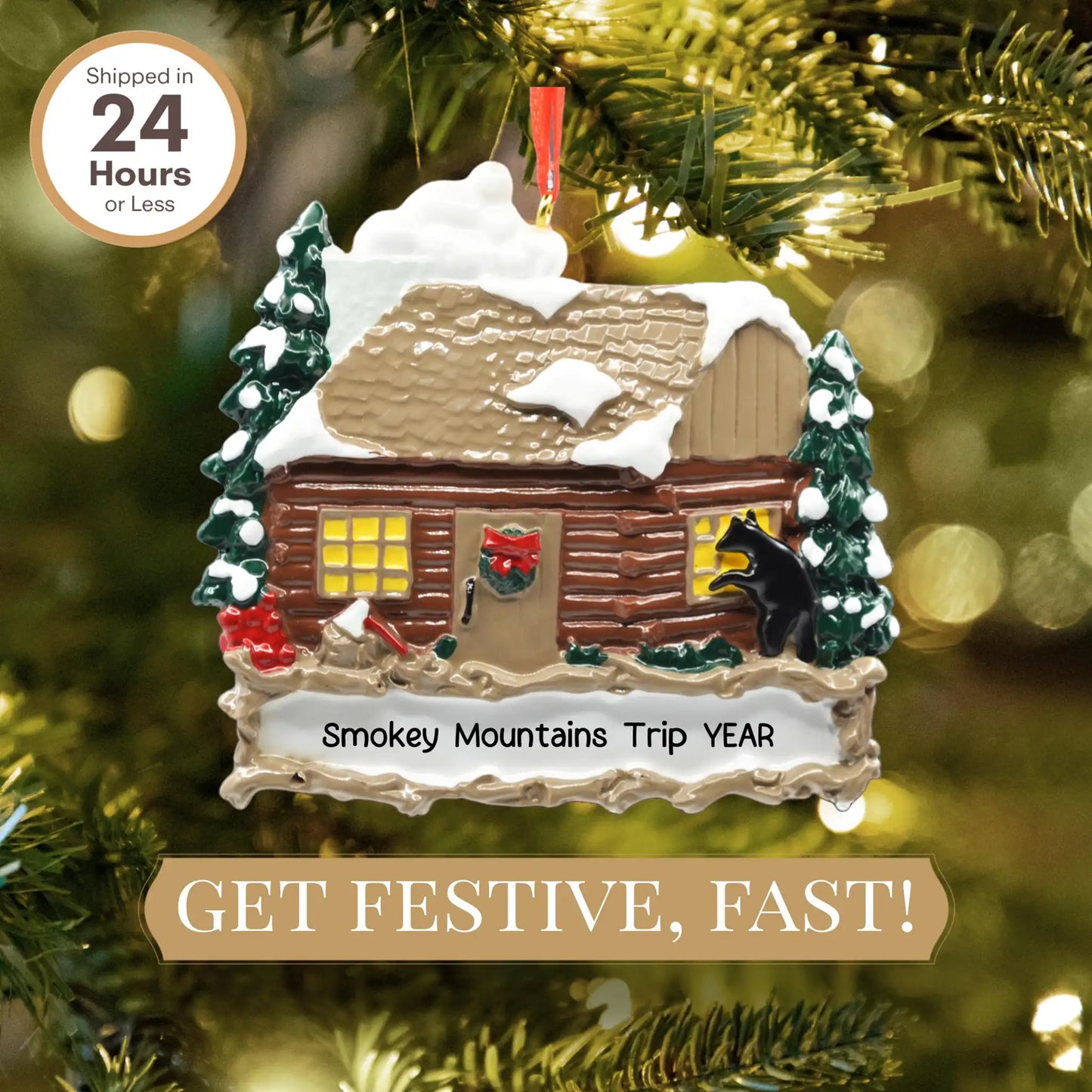 Log Cabin Personalized Ornament