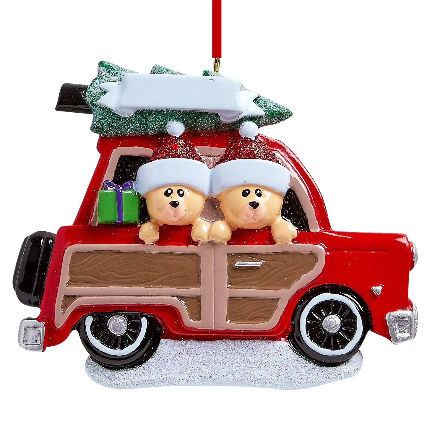 SUV Car Christmas Tree Bear Couple Christmas Ornament