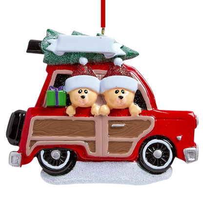 SUV Car Christmas Tree Bear Couple Christmas Ornament