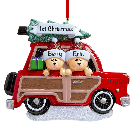 SUV Car Christmas Tree Bear Couple Christmas Ornament