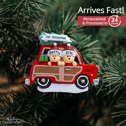 SUV Car Christmas Tree Bear Couple Christmas Ornament