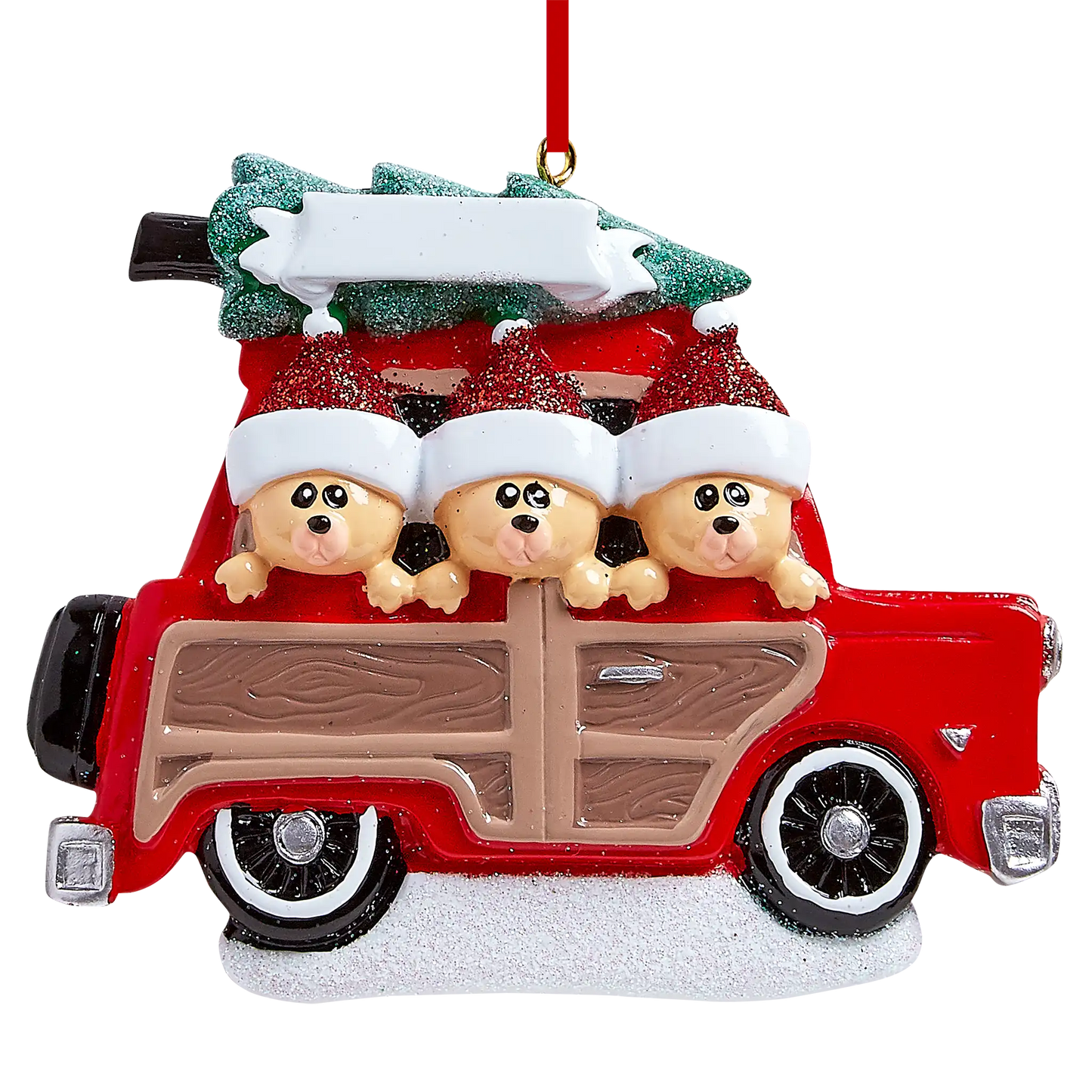 SUV Car Christmas Tree Bear Family of 3 Personalized Christmas Ornament