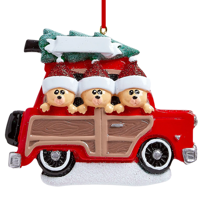 SUV Car Christmas Tree Bear Family of 3 Personalized Christmas Ornament