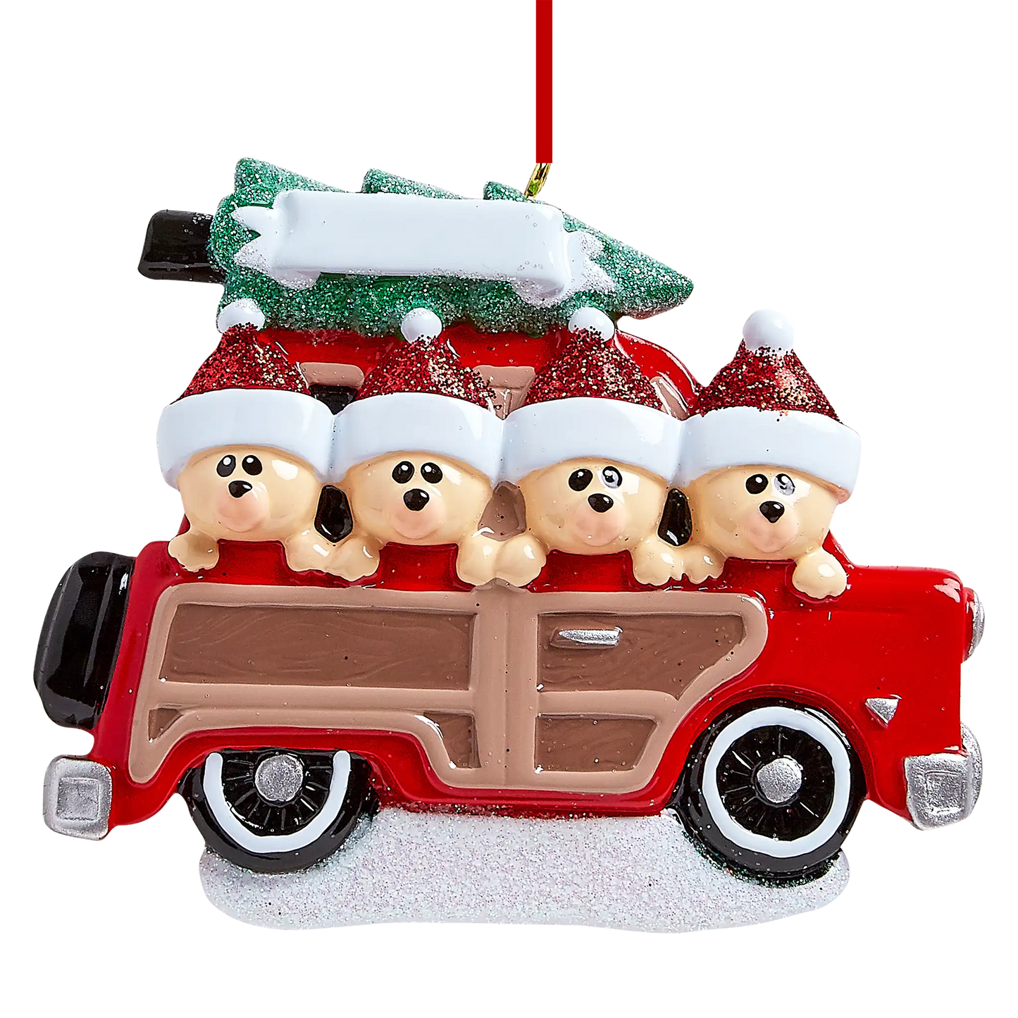 SUV Car Christmas Tree Bear Family of 4 Christmas Ornament