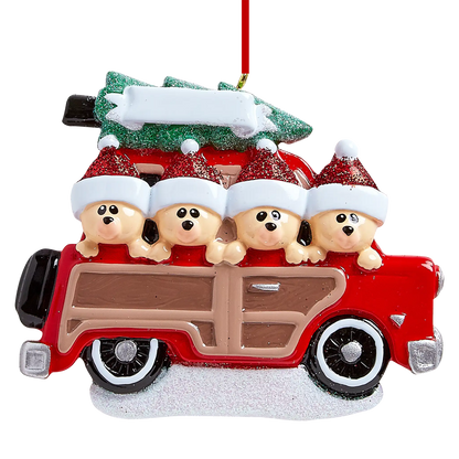 SUV Car Christmas Tree Bear Family of 4 Christmas Ornament