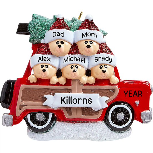 SUV Car Christmas Tree Bear Family of 5 Christmas Ornament