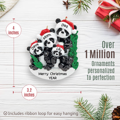 Panda Family of 4 Christmas Ornament