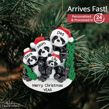 Panda Family of 4 Christmas Ornament