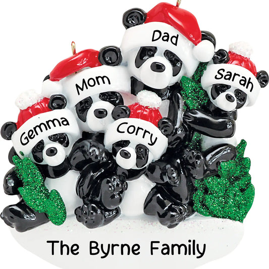 Panda Family of 5 Christmas Ornament