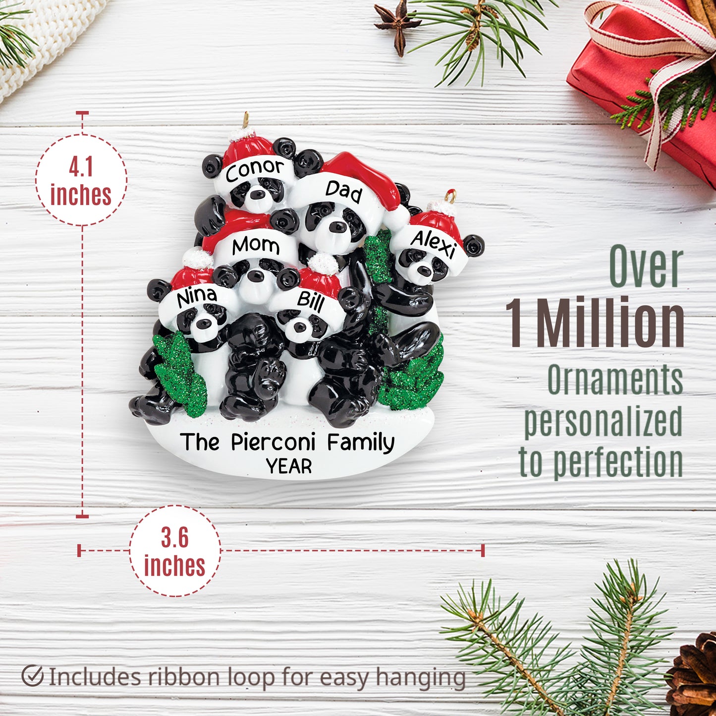 Panda Family of 6 Christmas Ornament