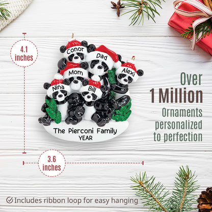 Panda Family of 6 Christmas Ornament