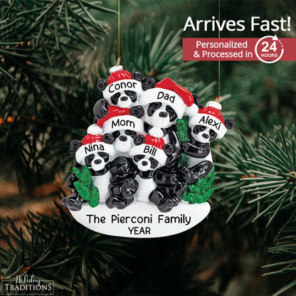 Panda Family of 6 Christmas Ornament