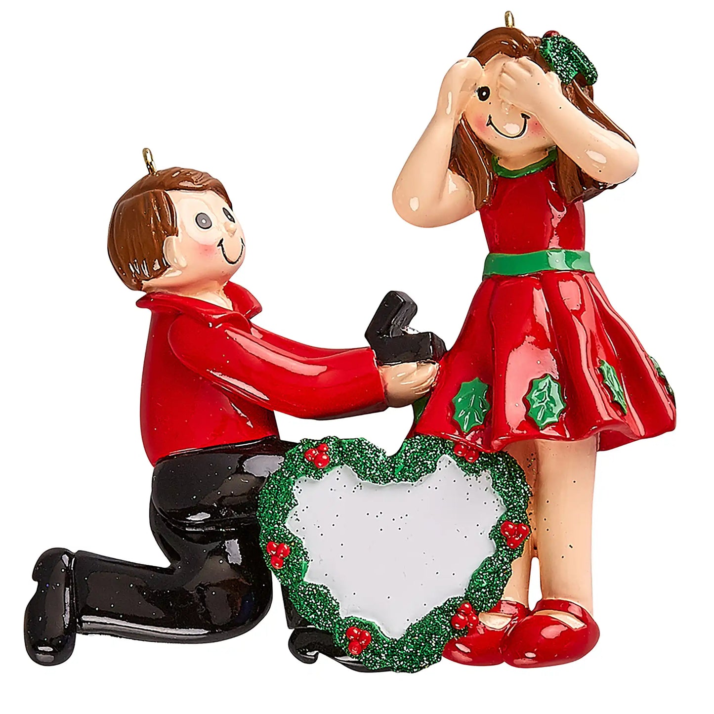 Proposing Couple Engagement Ring Christmas Ornament