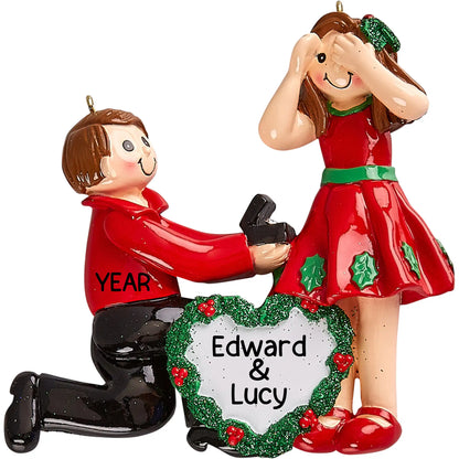 Proposing Couple Engagement Ring Christmas Ornament